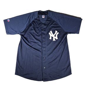 MLB NY Yankees Mesh Batting Practice Jersey Men Sz Large Blue Russell Athletic